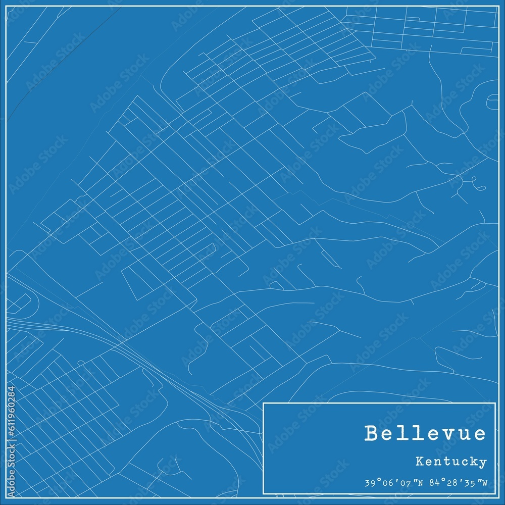 Blueprint US city map of Bellevue, Kentucky.