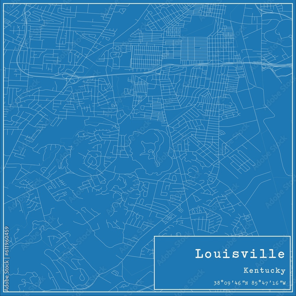 Blueprint US city map of Louisville, Kentucky.