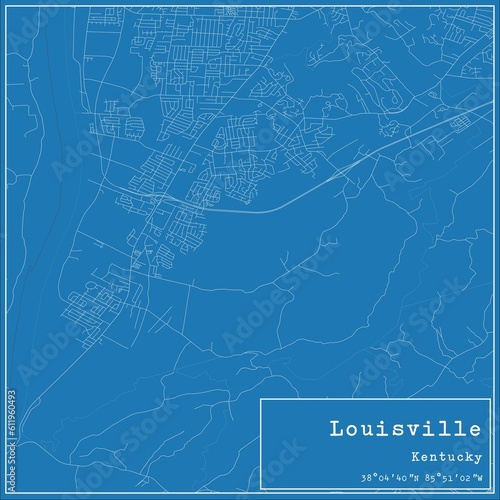 Blueprint US city map of Louisville, Kentucky.