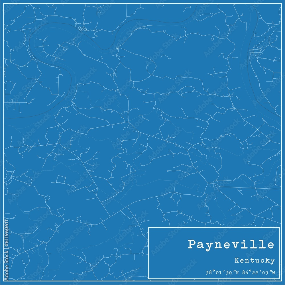 Blueprint US city map of Payneville, Kentucky.
