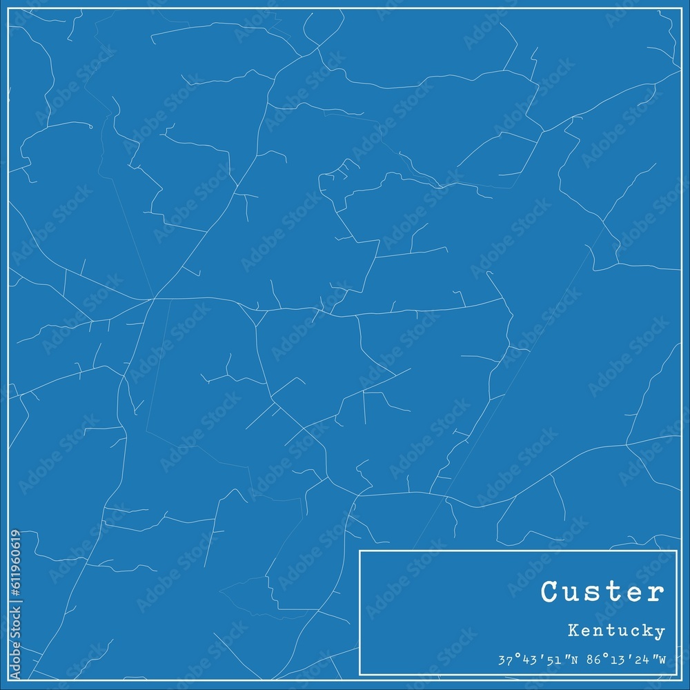 Blueprint US city map of Custer, Kentucky.