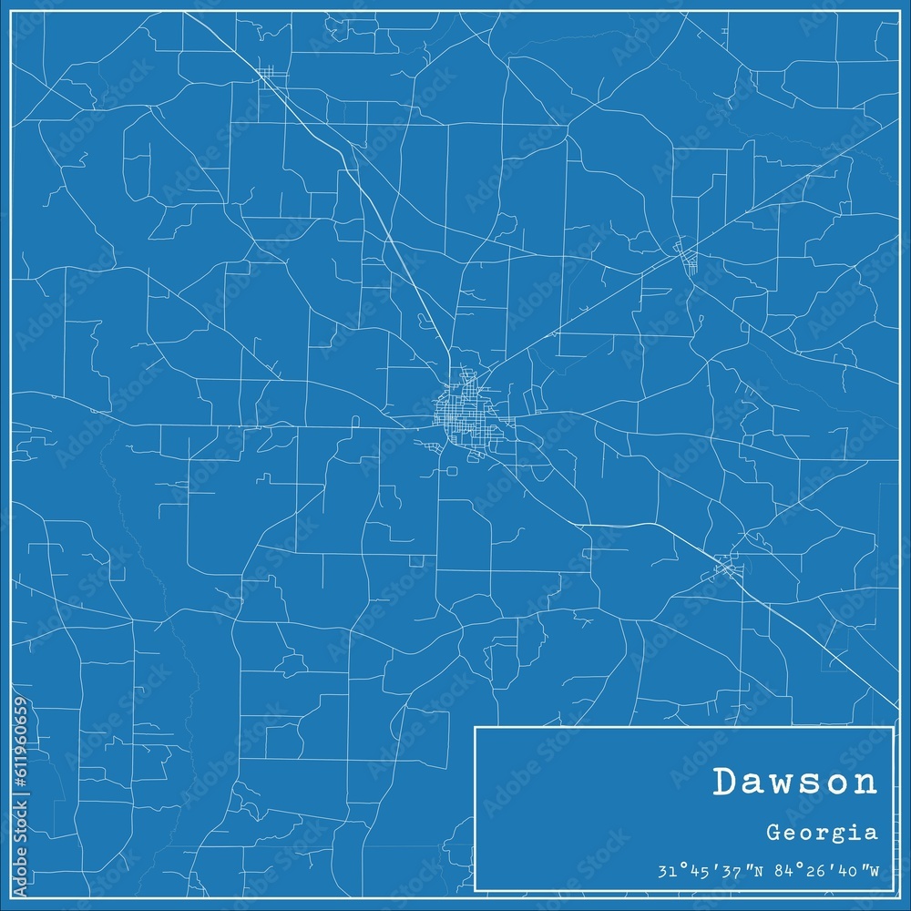 Blueprint US city map of Dawson, Georgia.
