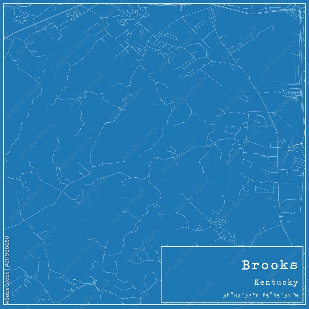 Blueprint US city map of Brooks, Kentucky.