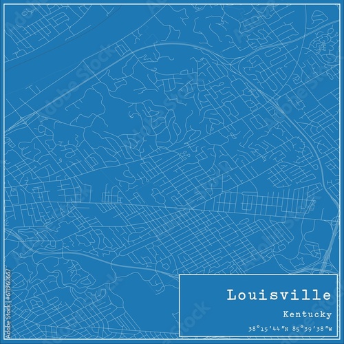 Blueprint US city map of Louisville, Kentucky.