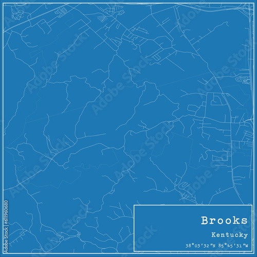 Blueprint US city map of Brooks, Kentucky.