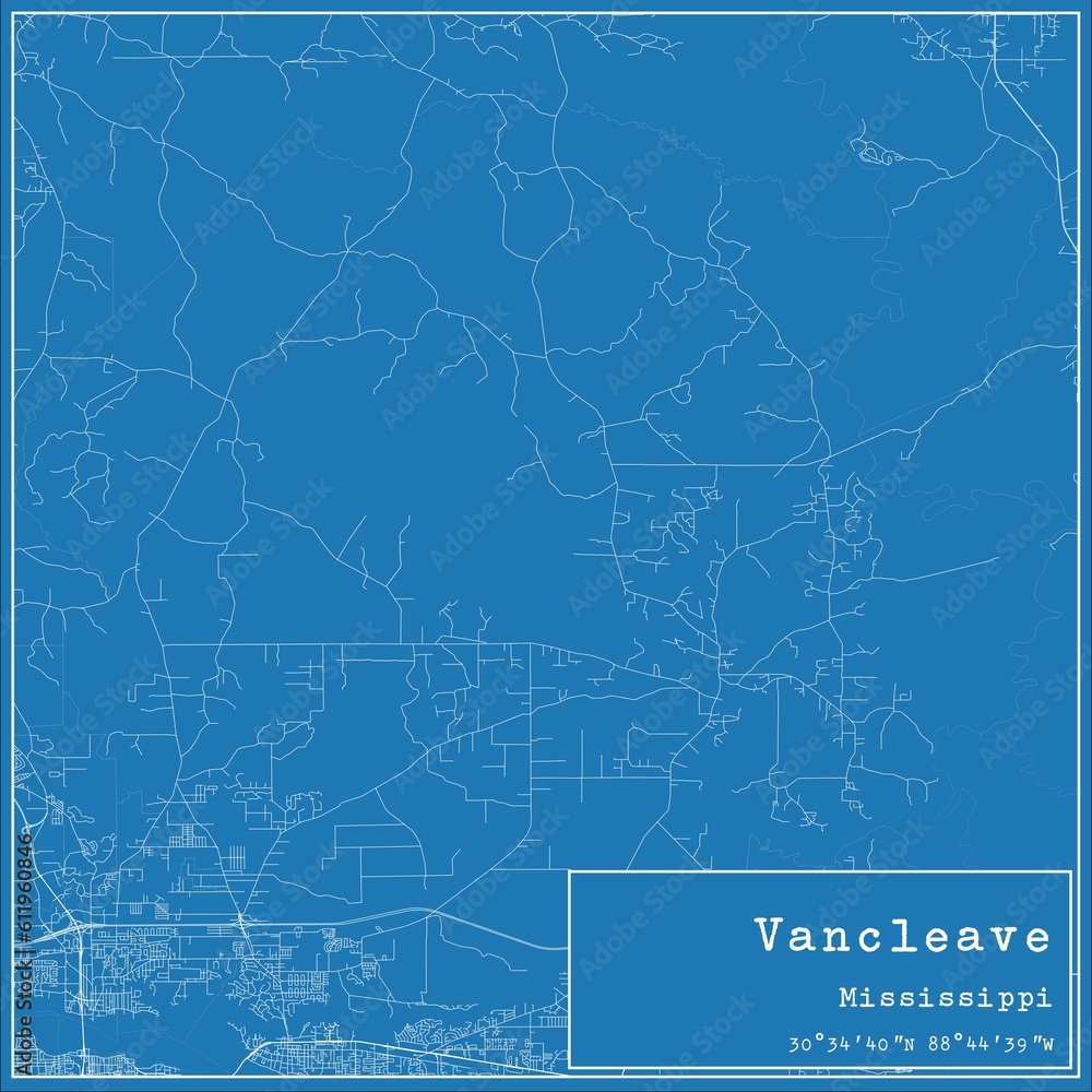 Blueprint US city map of Vancleave, Mississippi.
