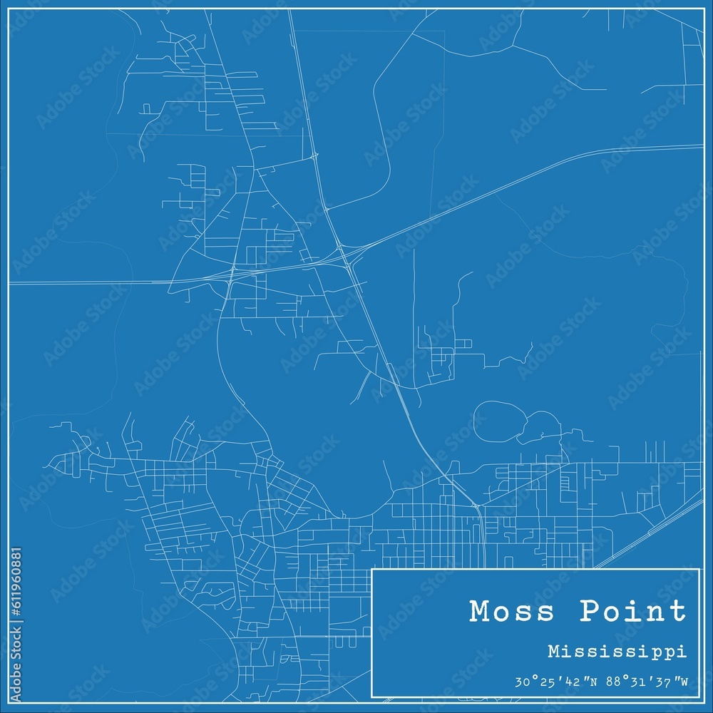 Blueprint US city map of Moss Point, Mississippi. Blueprint US city map of Moss Point, Mississippi.