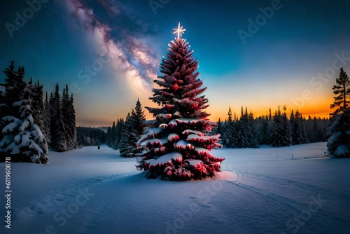 christmas tree in the snow © awais