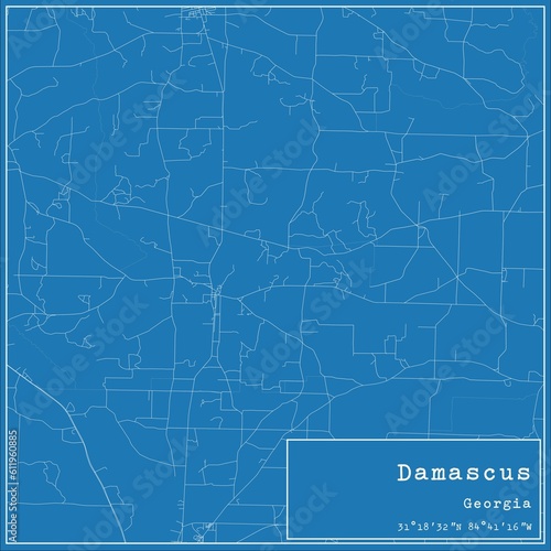Blueprint US city map of Damascus, Georgia.