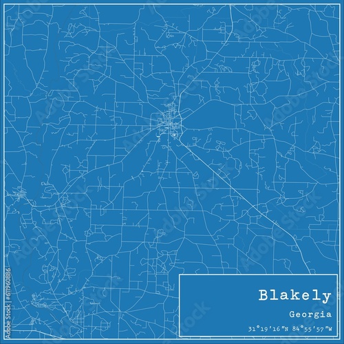 Blueprint US city map of Blakely, Georgia. photo