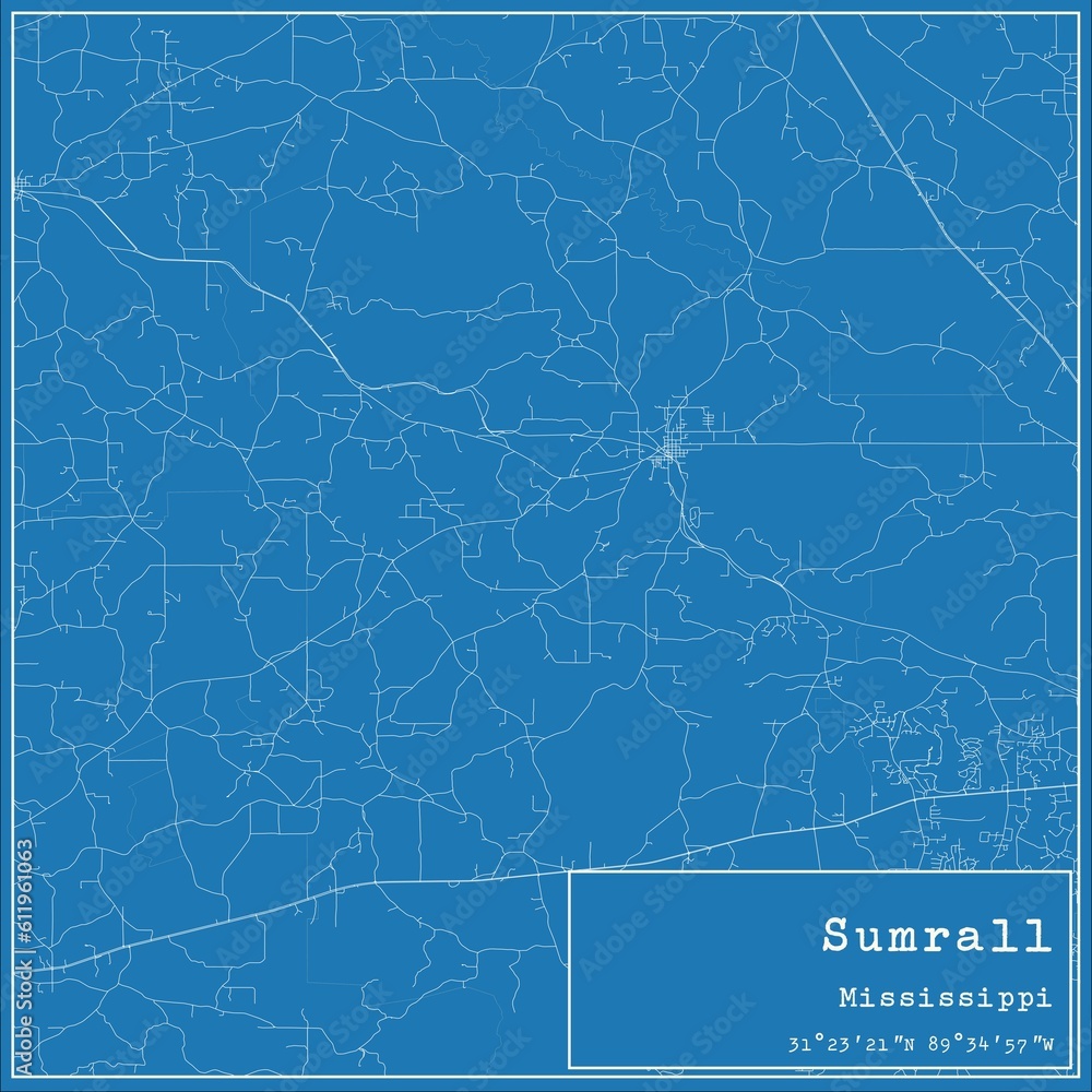 Blueprint US city map of Sumrall, Mississippi.