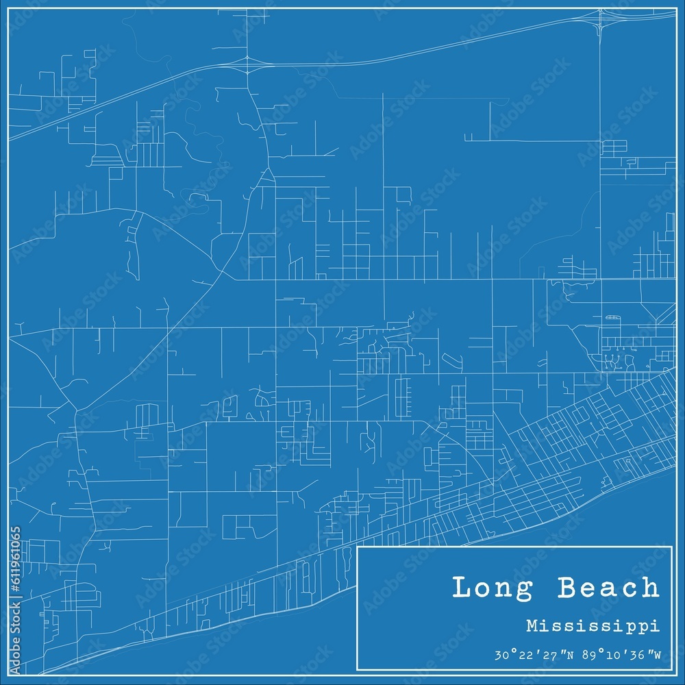 Fototapeta premium Blueprint US city map of Long Beach, Mississippi.