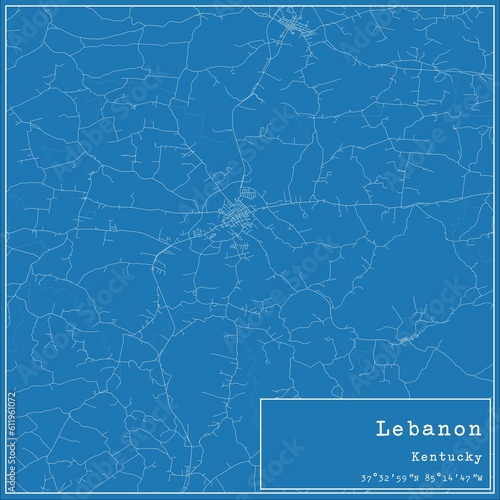 Blueprint US city map of Lebanon, Kentucky.