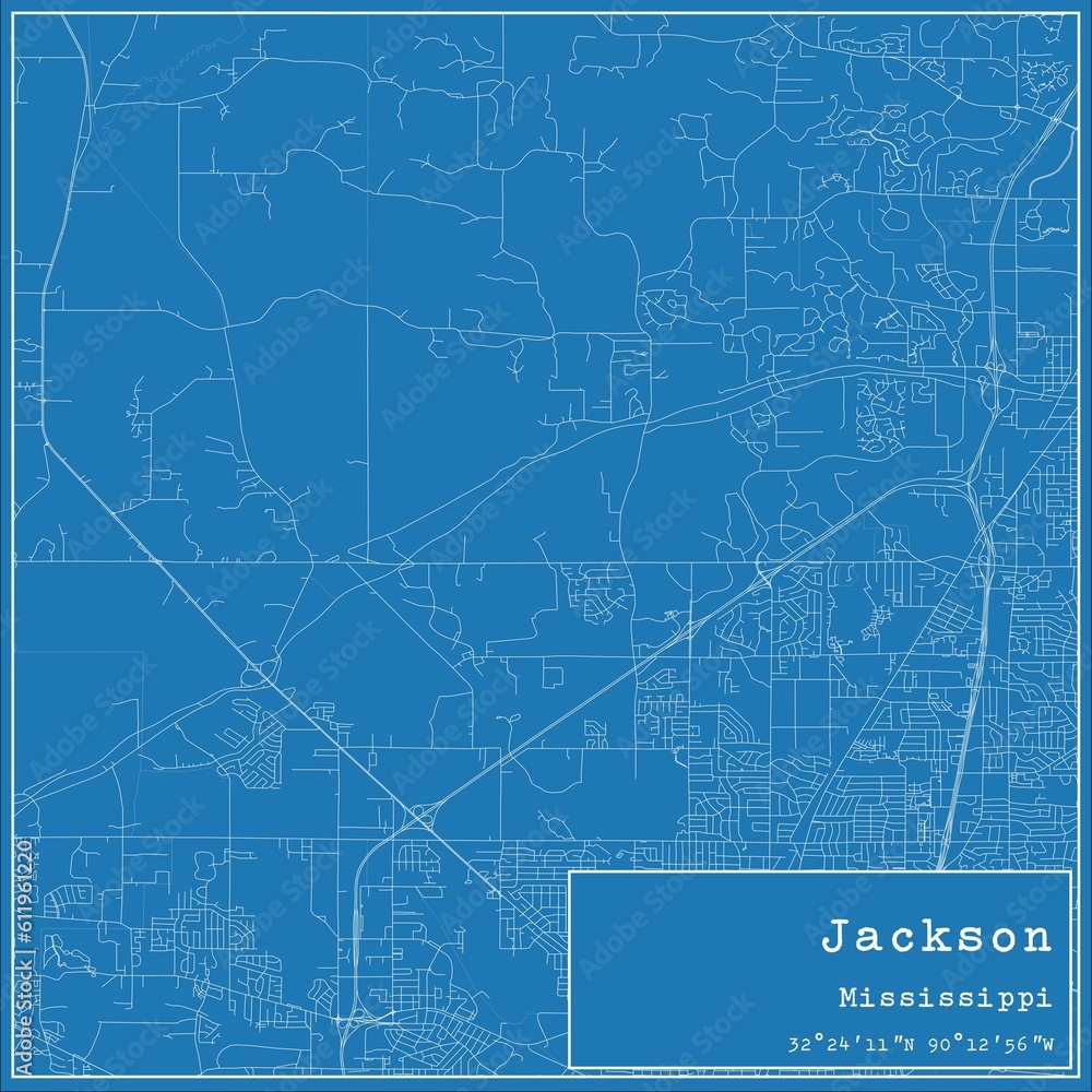 Blueprint US city map of Jackson, Mississippi. Blueprint US city map of Jackson, Mississippi.