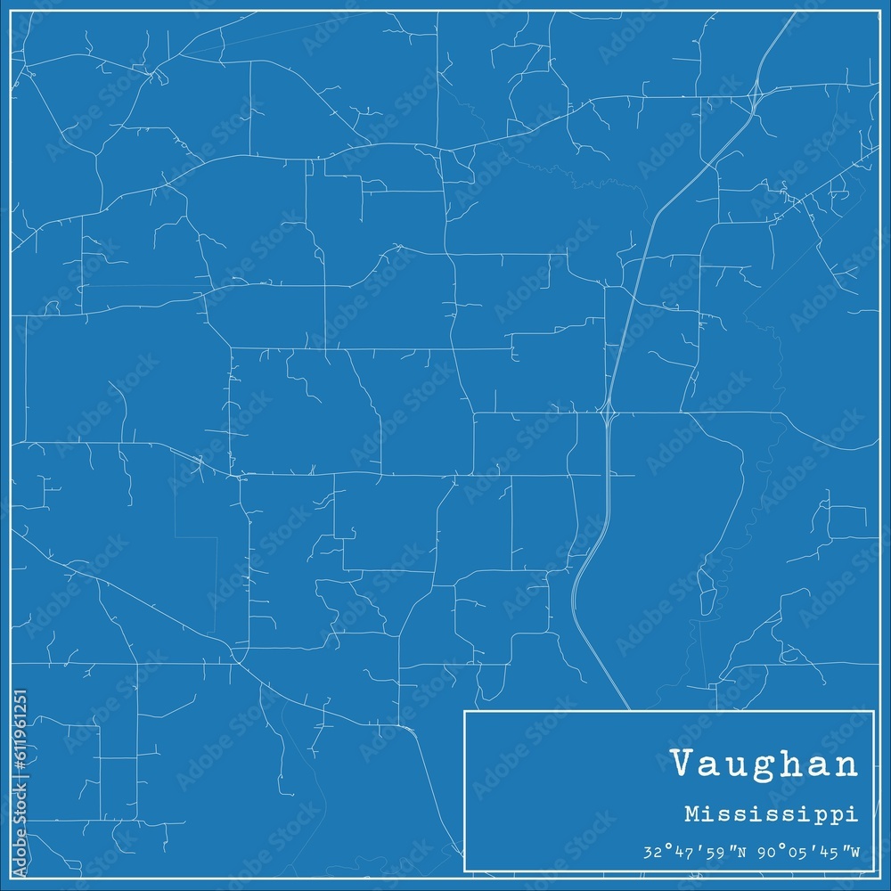 Blueprint US city map of Vaughan, Mississippi.