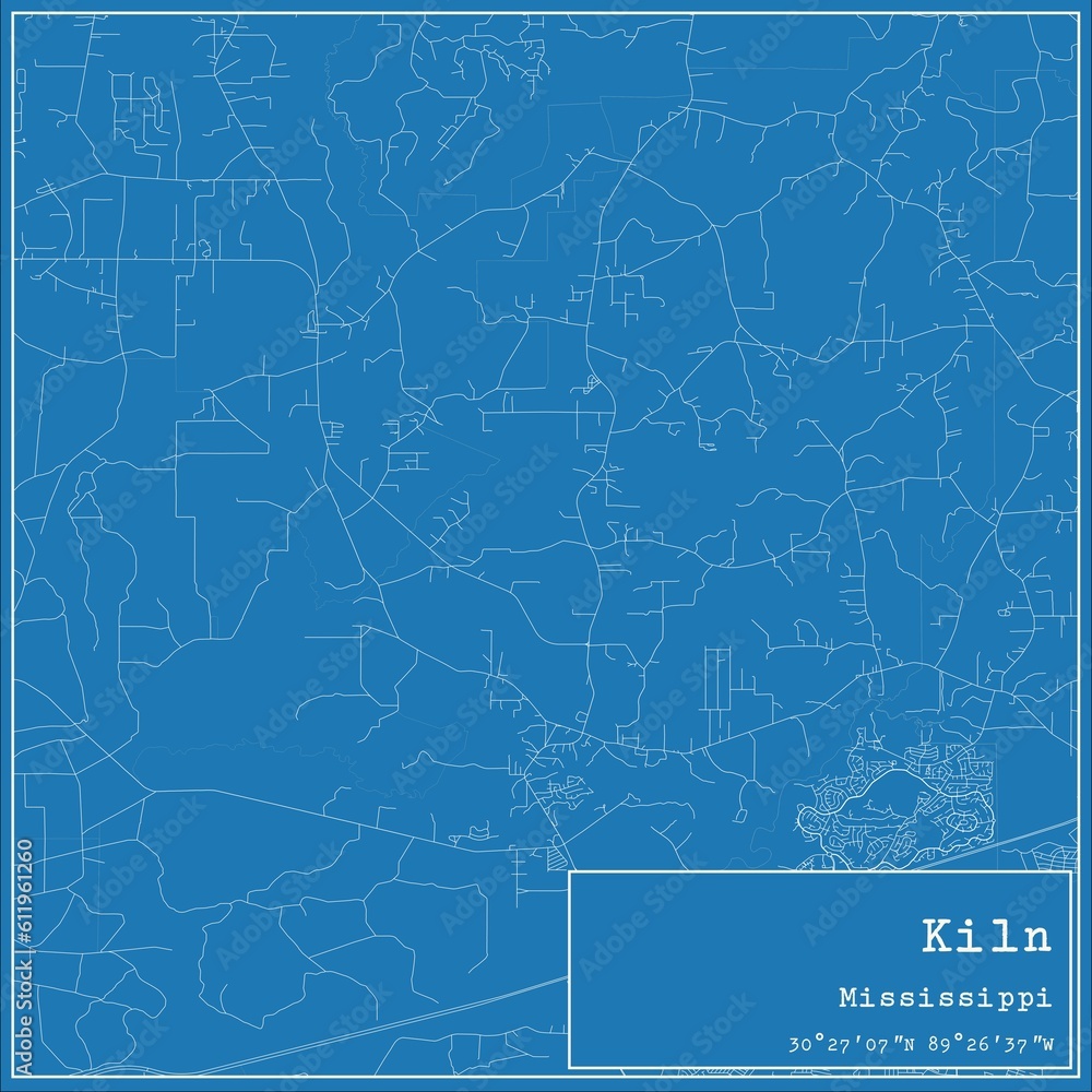 Blueprint US city map of Kiln, Mississippi.