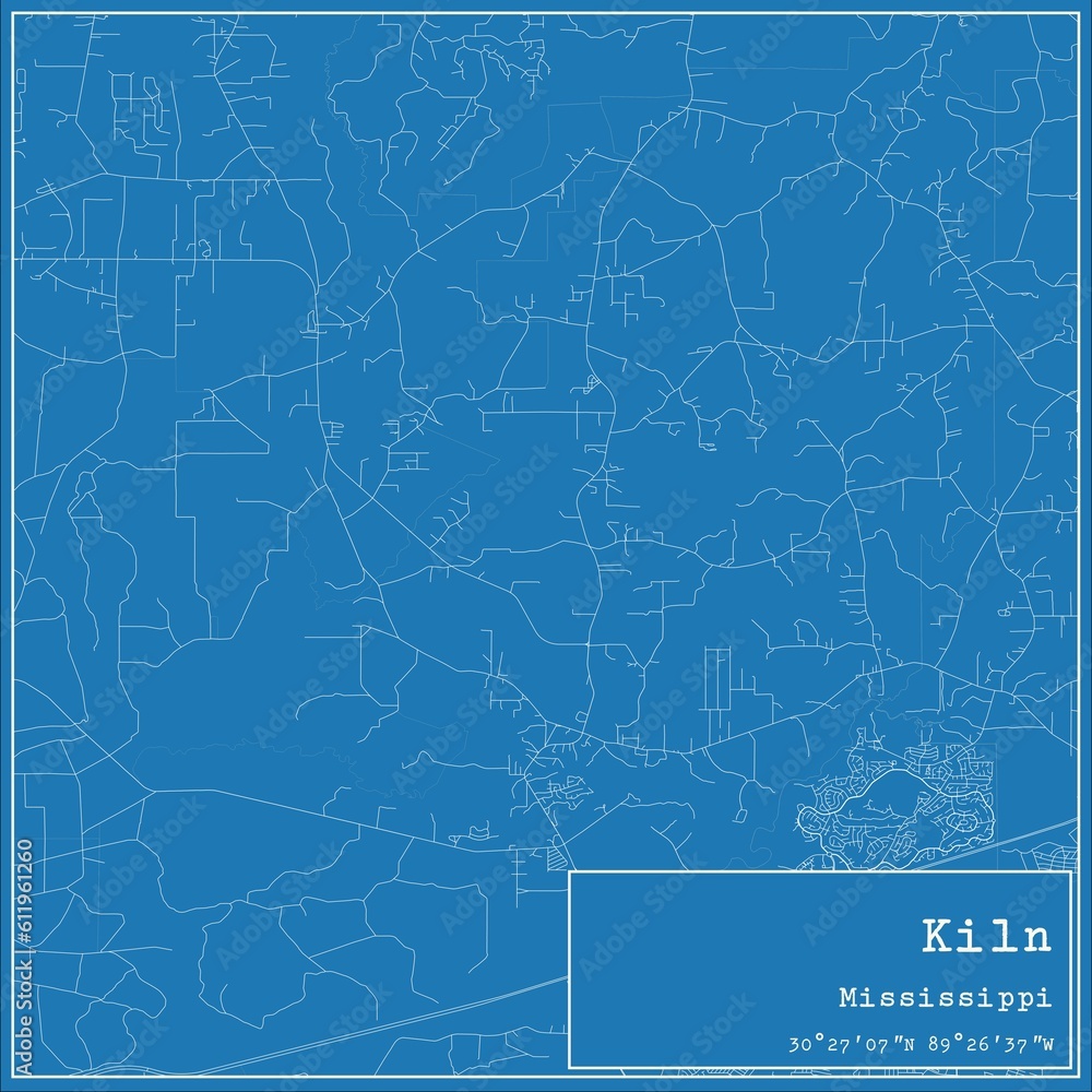Fototapeta premium Blueprint US city map of Kiln, Mississippi.