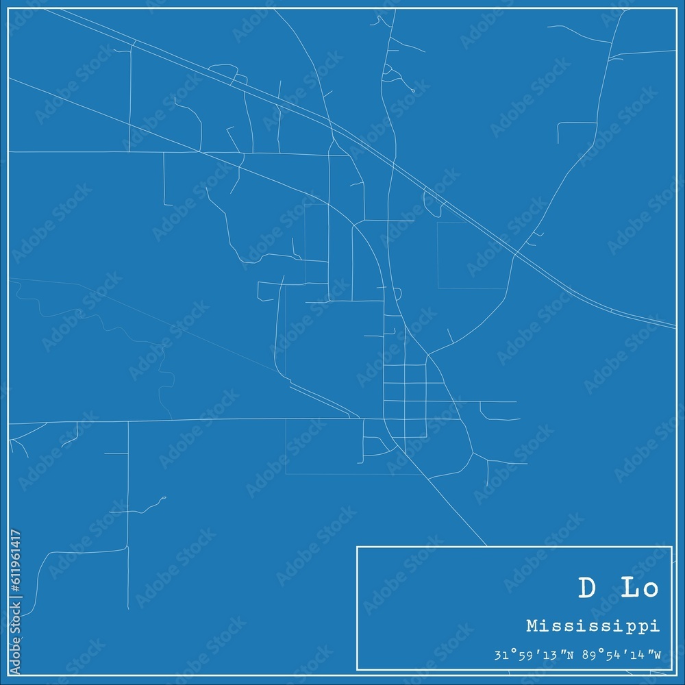 Fototapeta premium Blueprint US city map of D Lo, Mississippi.