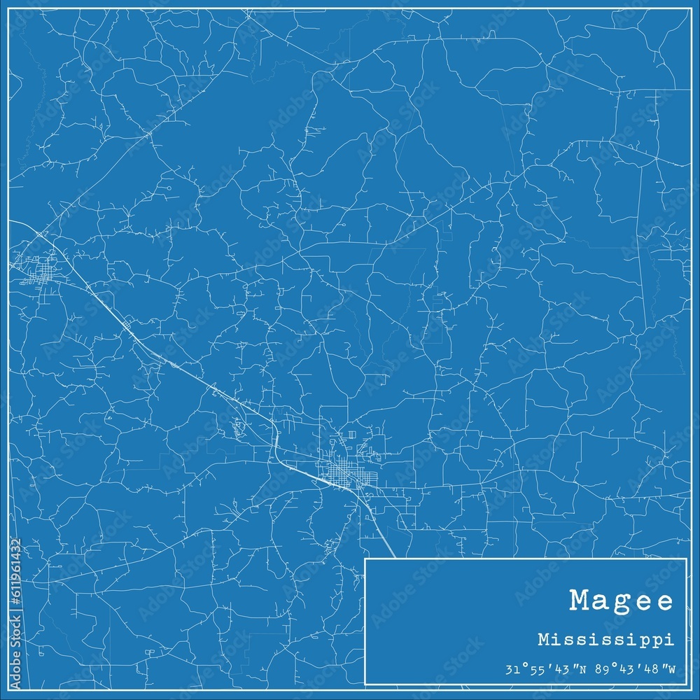 Blueprint US city map of Magee, Mississippi. Blueprint US city map of Magee, Mississippi.