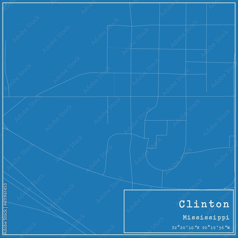 Fototapeta premium Blueprint US city map of Clinton, Mississippi.