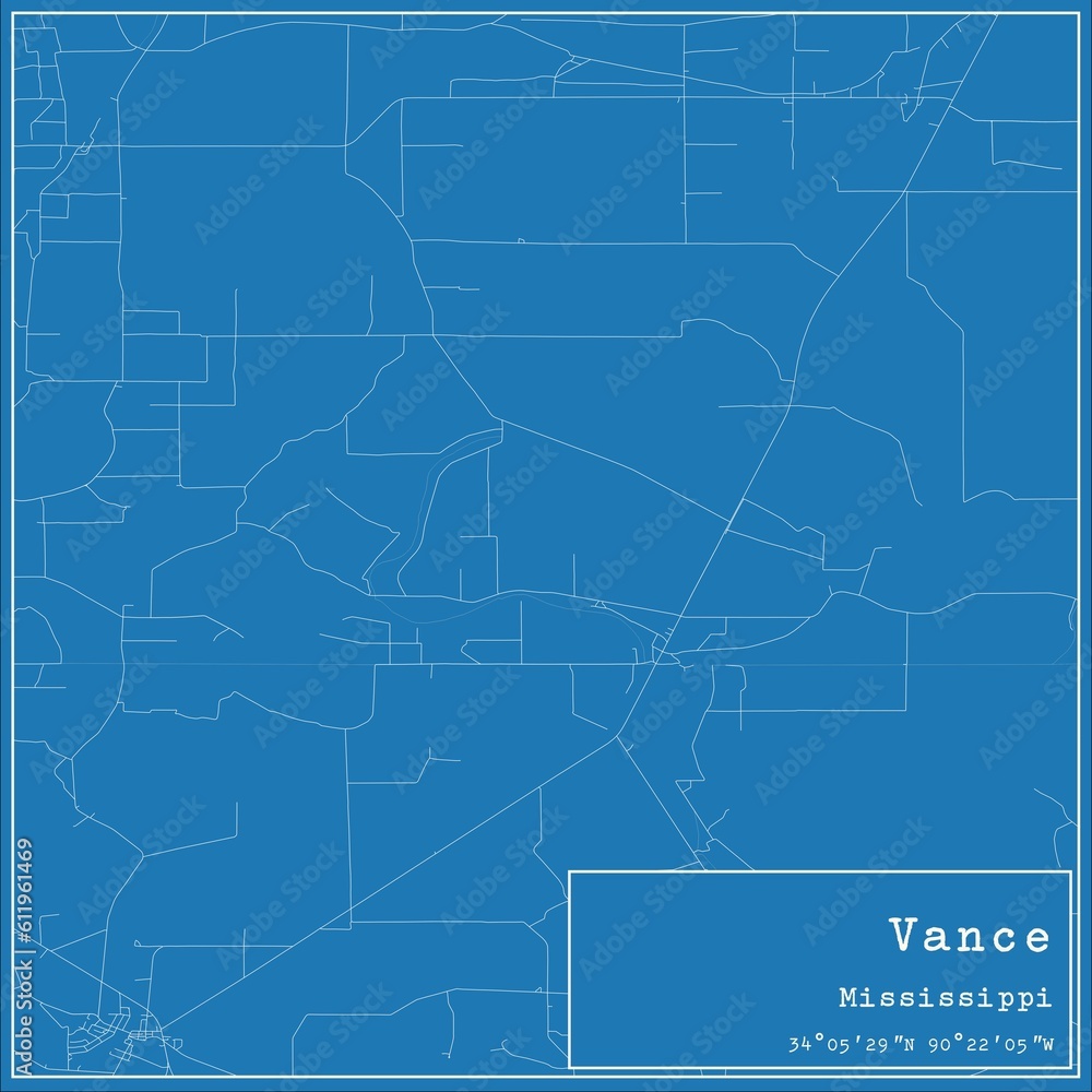Blueprint US city map of Vance, Mississippi. Blueprint US city map of Vance, Mississippi.