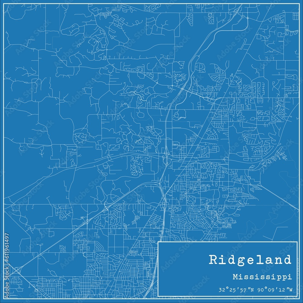 Blueprint US city map of Ridgeland, Mississippi.