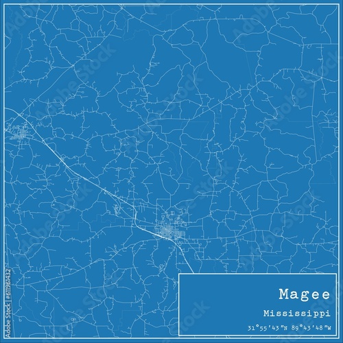 Blueprint US city map of Magee, Mississippi.