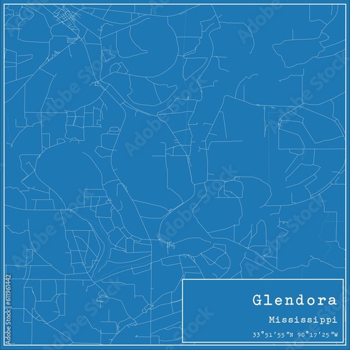 Blueprint US city map of Glendora, Mississippi.