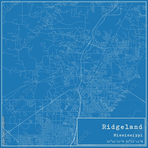 Blueprint US city map of Ridgeland, Mississippi.