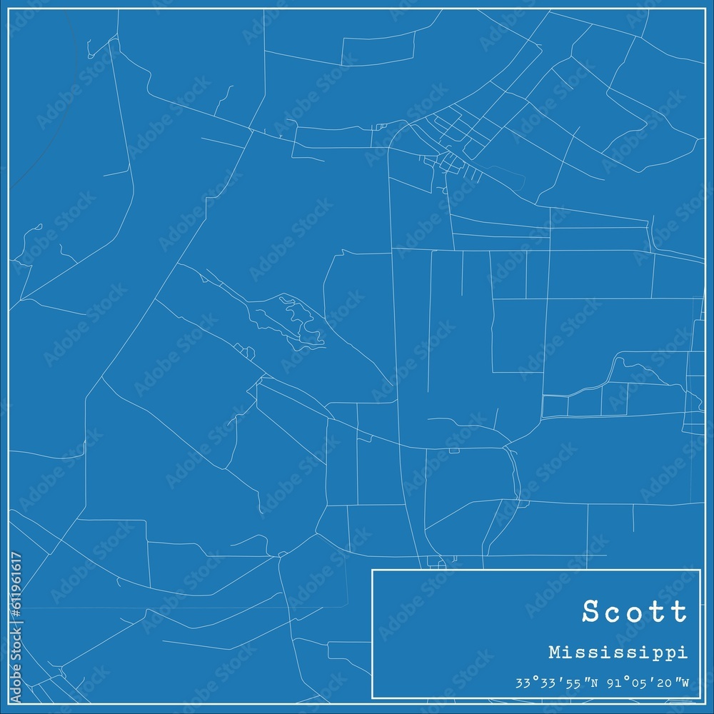 Blueprint US city map of Scott, Mississippi.