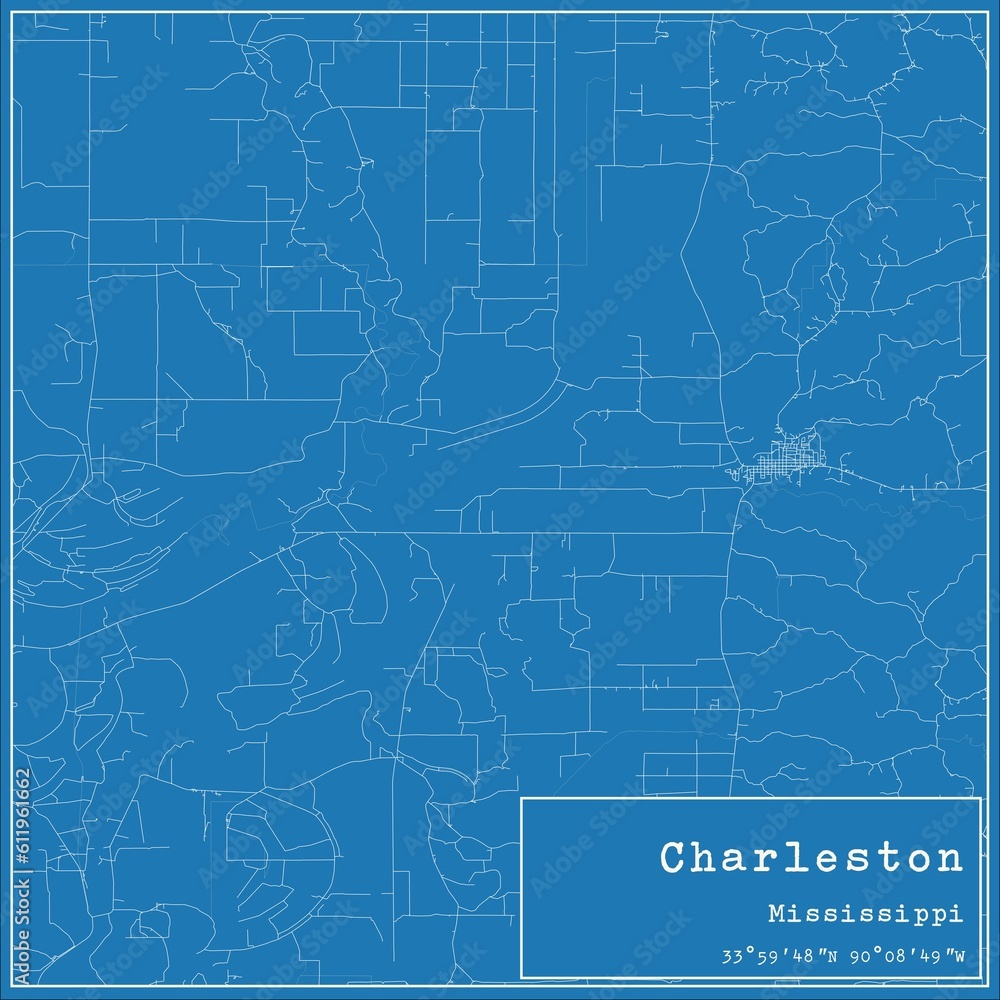 Blueprint US city map of Charleston, Mississippi.