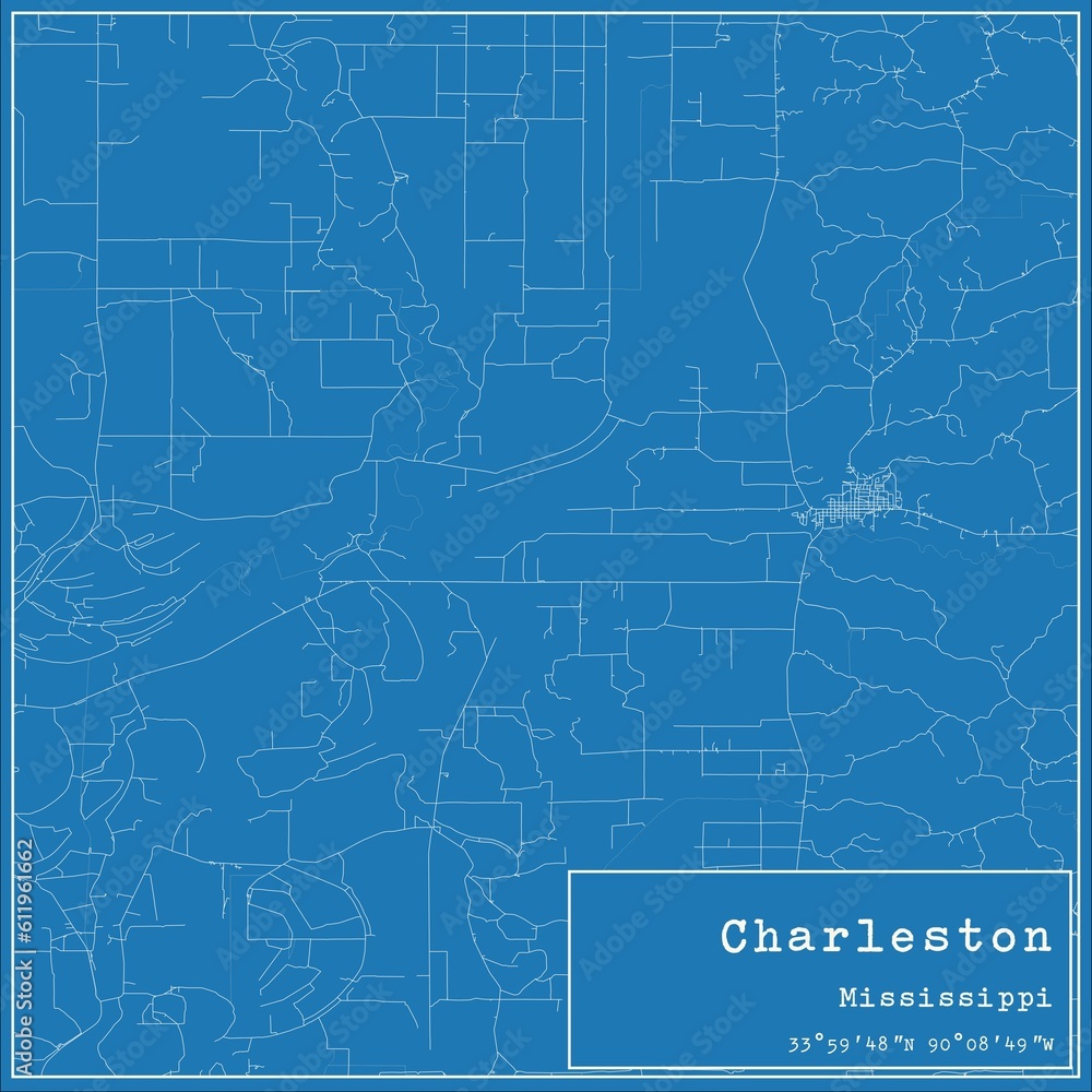 Blueprint US city map of Charleston, Mississippi. Blueprint US city map of Charleston, Mississippi.