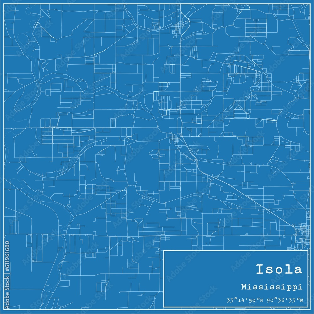 Blueprint US city map of Isola, Mississippi.