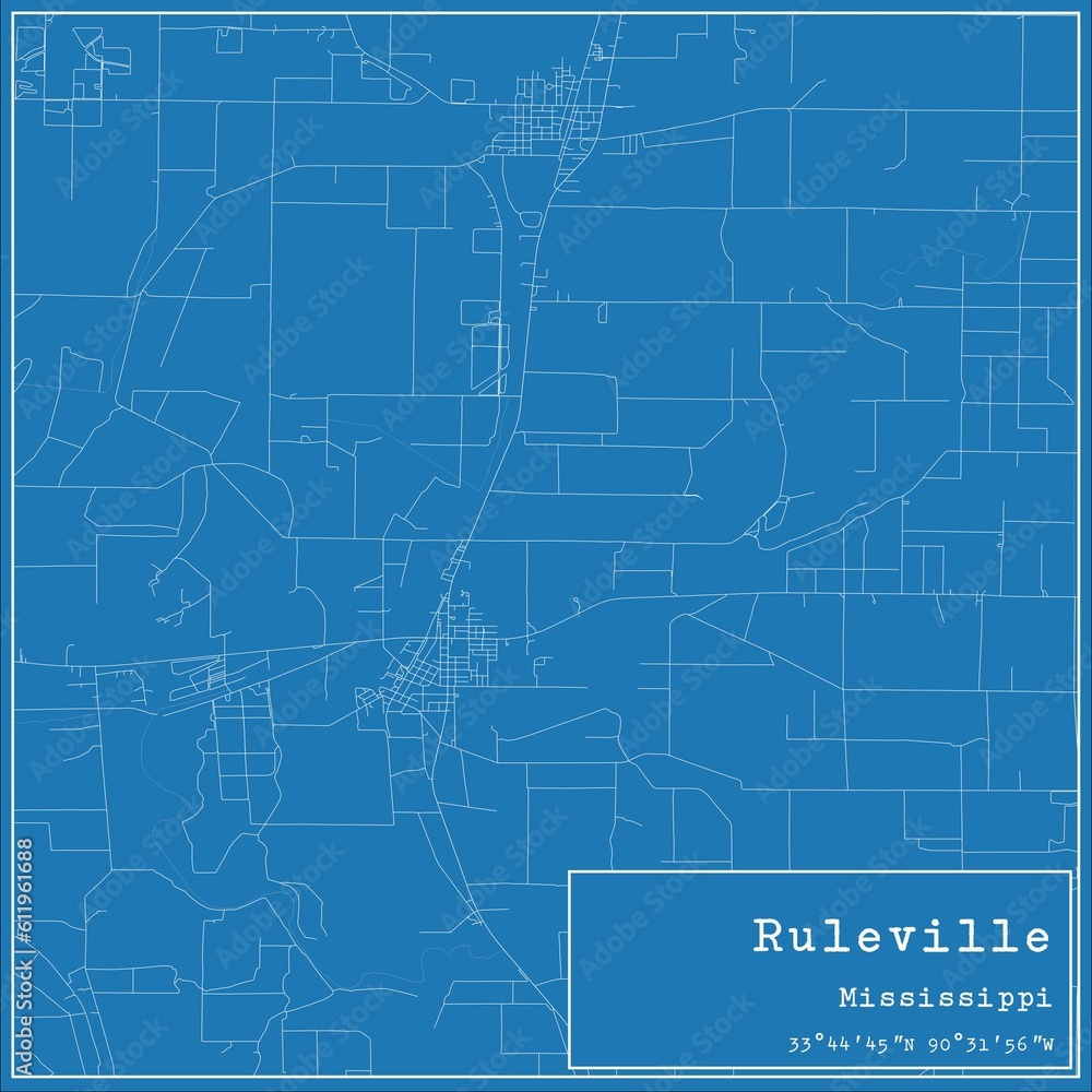 Blueprint US city map of Ruleville, Mississippi.
