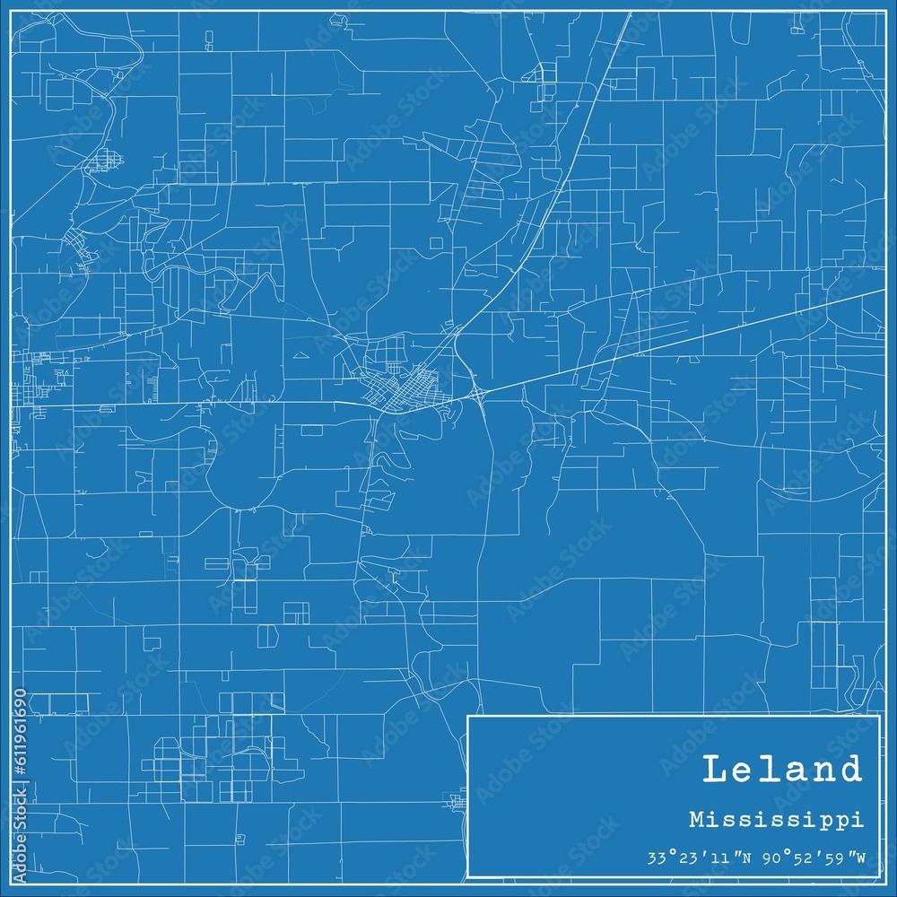 Blueprint US city map of Leland, Mississippi. Blueprint US city map of Leland, Mississippi.