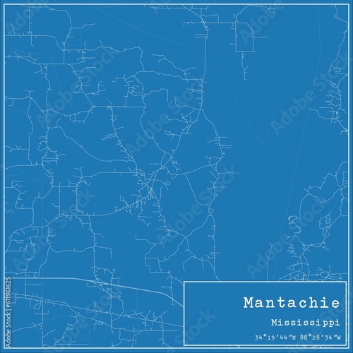Blueprint US city map of Mantachie, Mississippi.