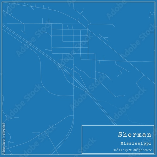 Blueprint US city map of Sherman, Mississippi. photo