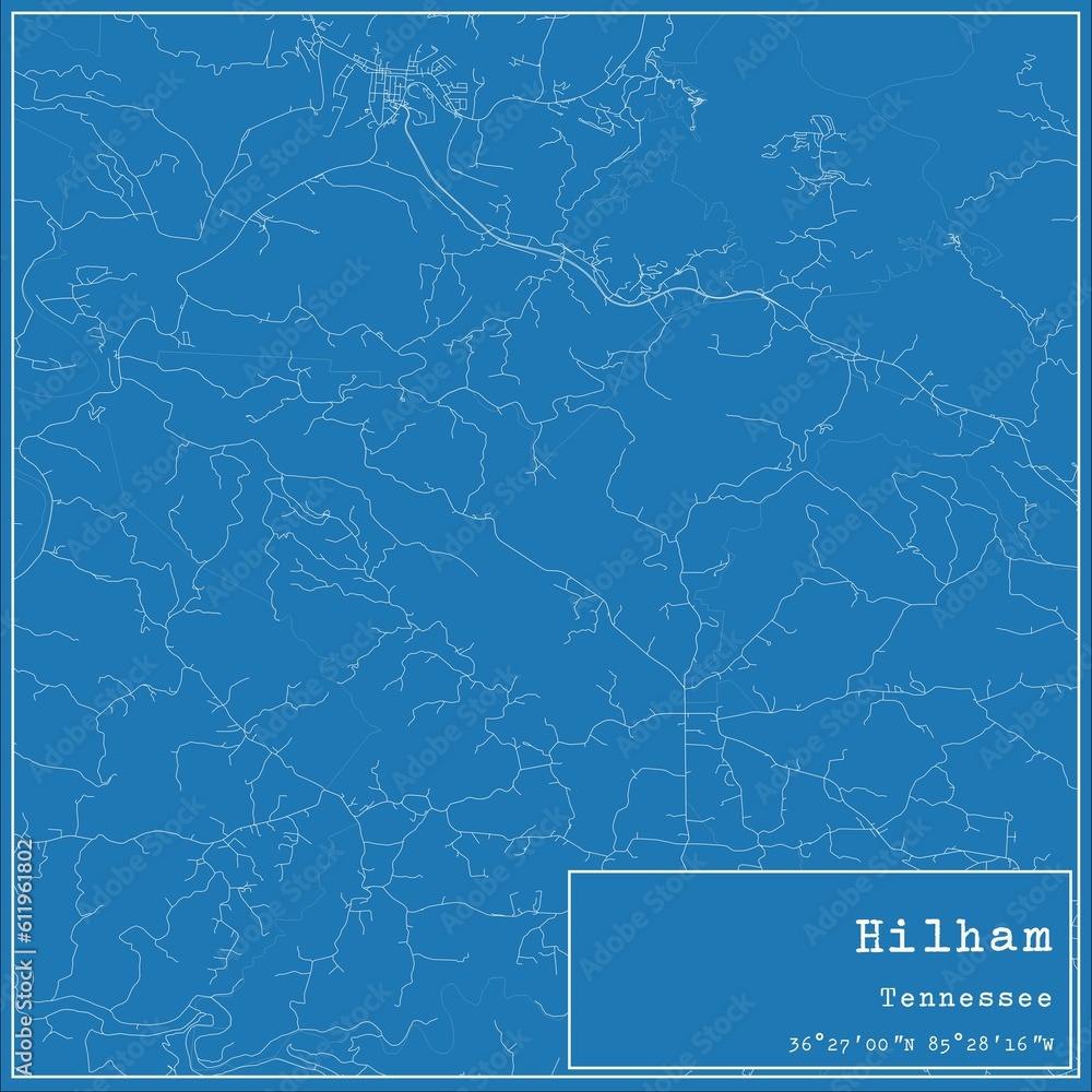 Blueprint US city map of Hilham, Tennessee.