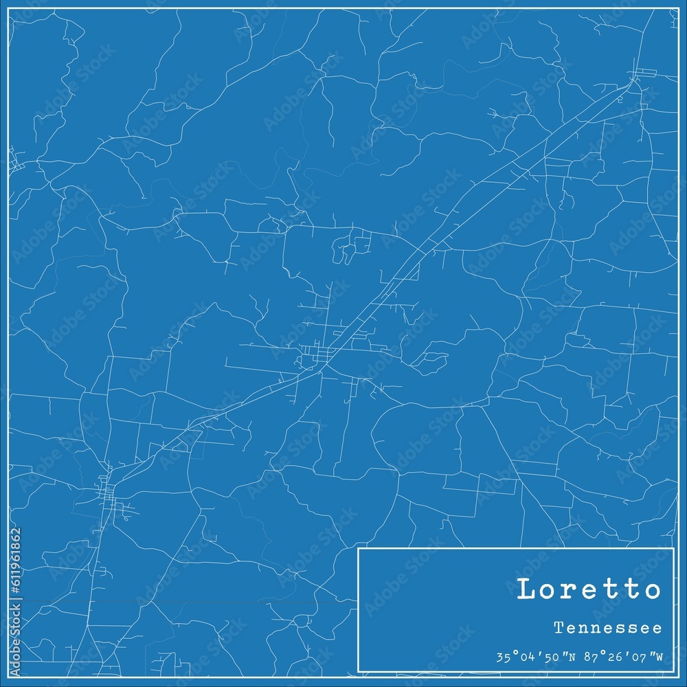 Blueprint US city map of Loretto, Tennessee. Blueprint US city map of Loretto, Tennessee.