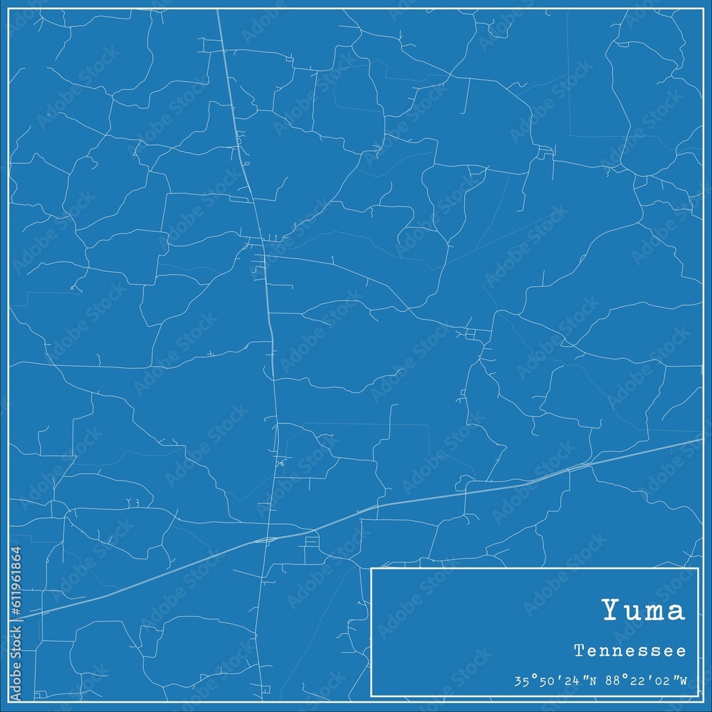 Blueprint US city map of Yuma, Tennessee.