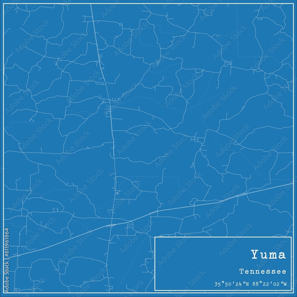 Blueprint US city map of Yuma, Tennessee. Blueprint US city map of Yuma, Tennessee.