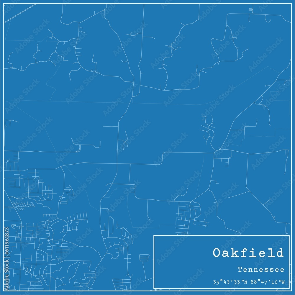 Blueprint US city map of Oakfield, Tennessee.