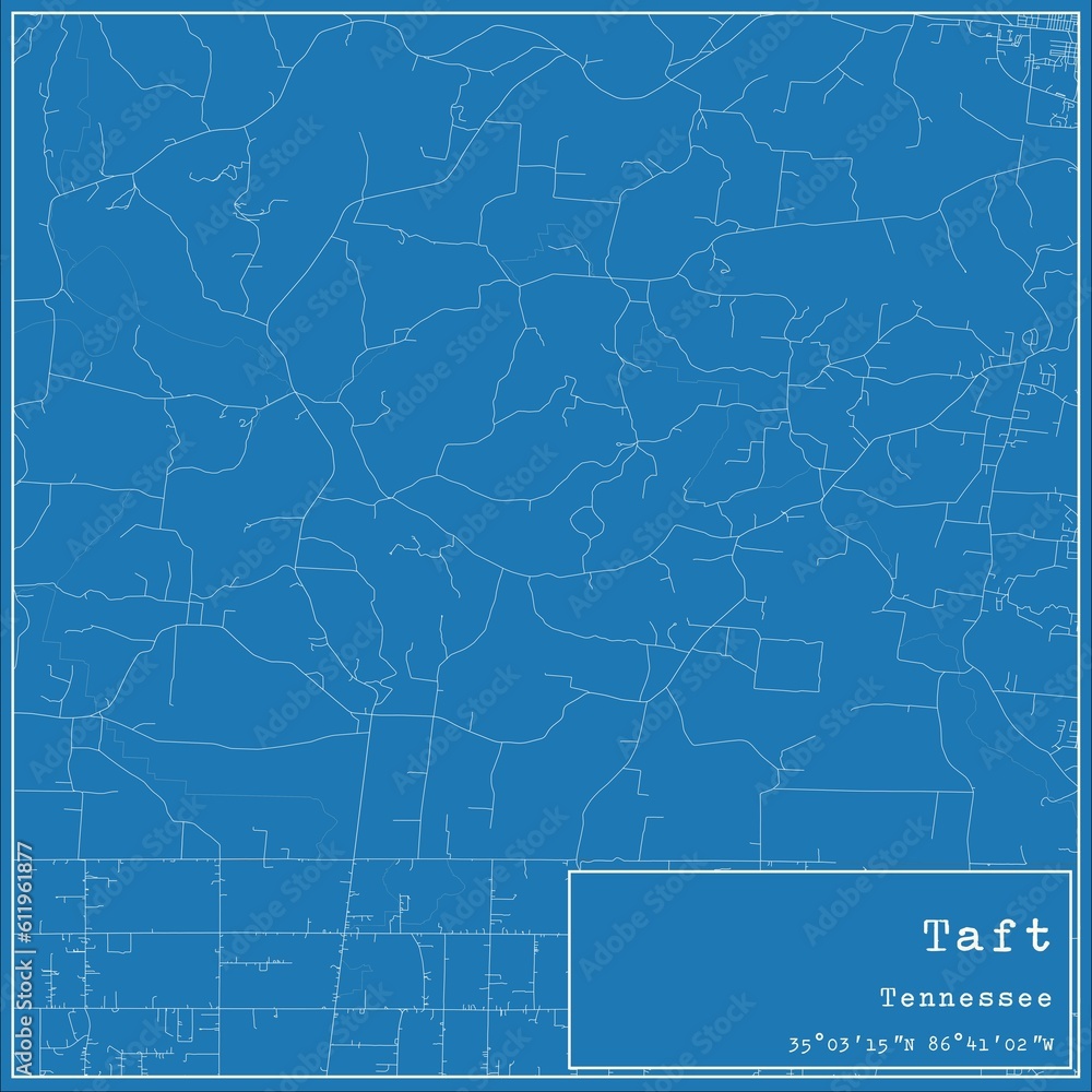 Blueprint US city map of Taft, Tennessee.