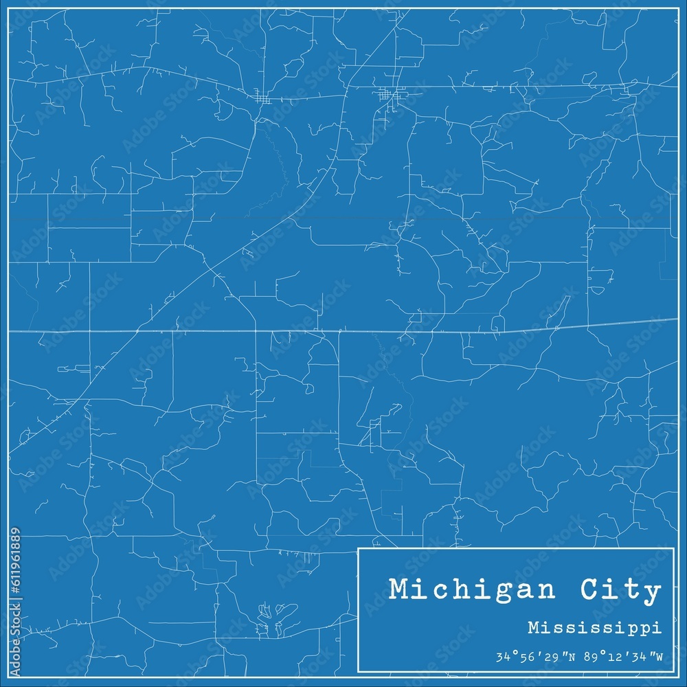 Blueprint US city map of Michigan City, Mississippi.