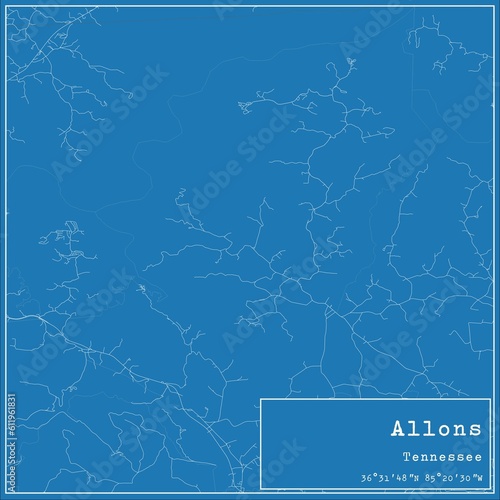 Blueprint US city map of Allons, Tennessee.