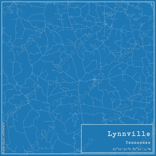 Blueprint US city map of Lynnville, Tennessee.