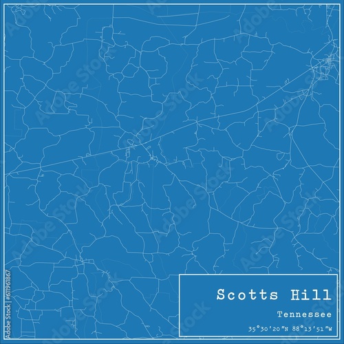 Blueprint US city map of Scotts Hill, Tennessee.
