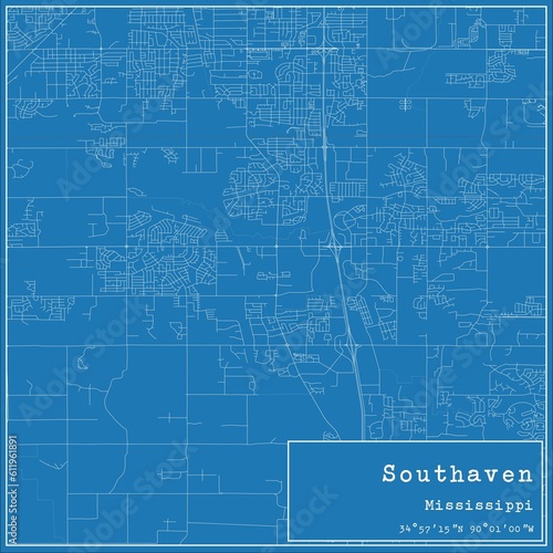 Blueprint US city map of Southaven  Mississippi.