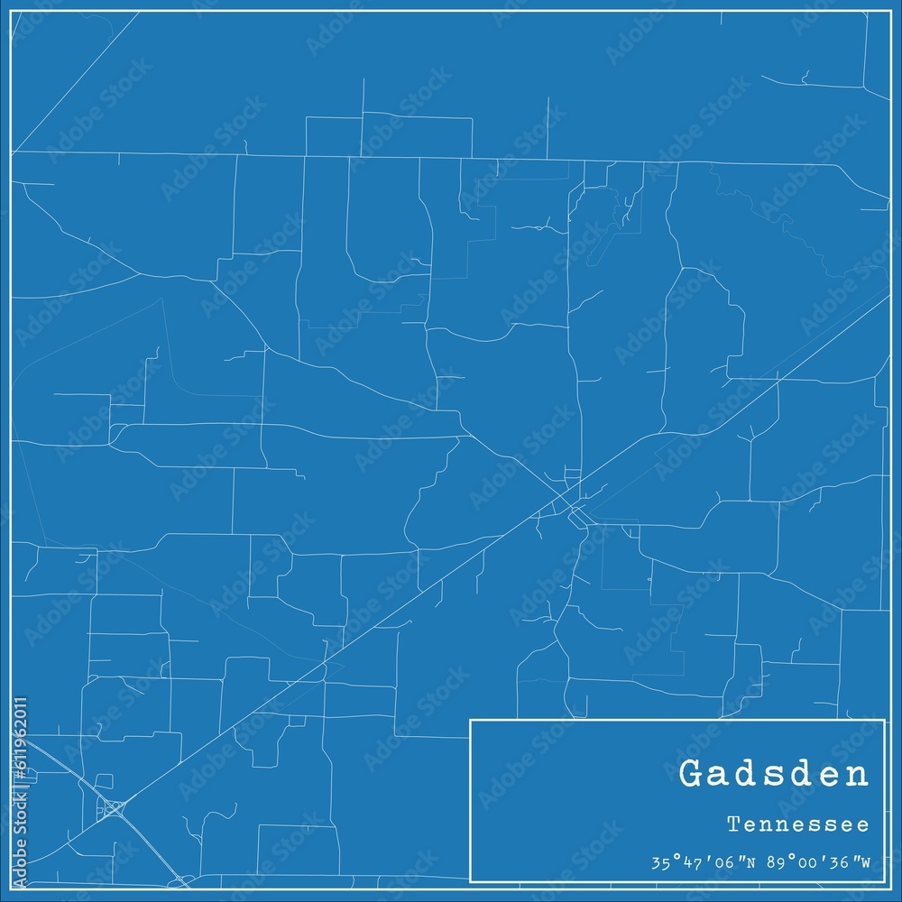 Blueprint US city map of Gadsden, Tennessee.