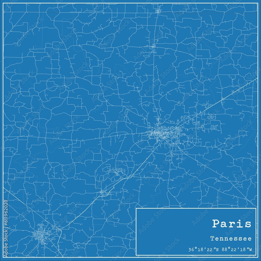 Blueprint US city map of Paris, Tennessee. Blueprint US city map of Paris, Tennessee.